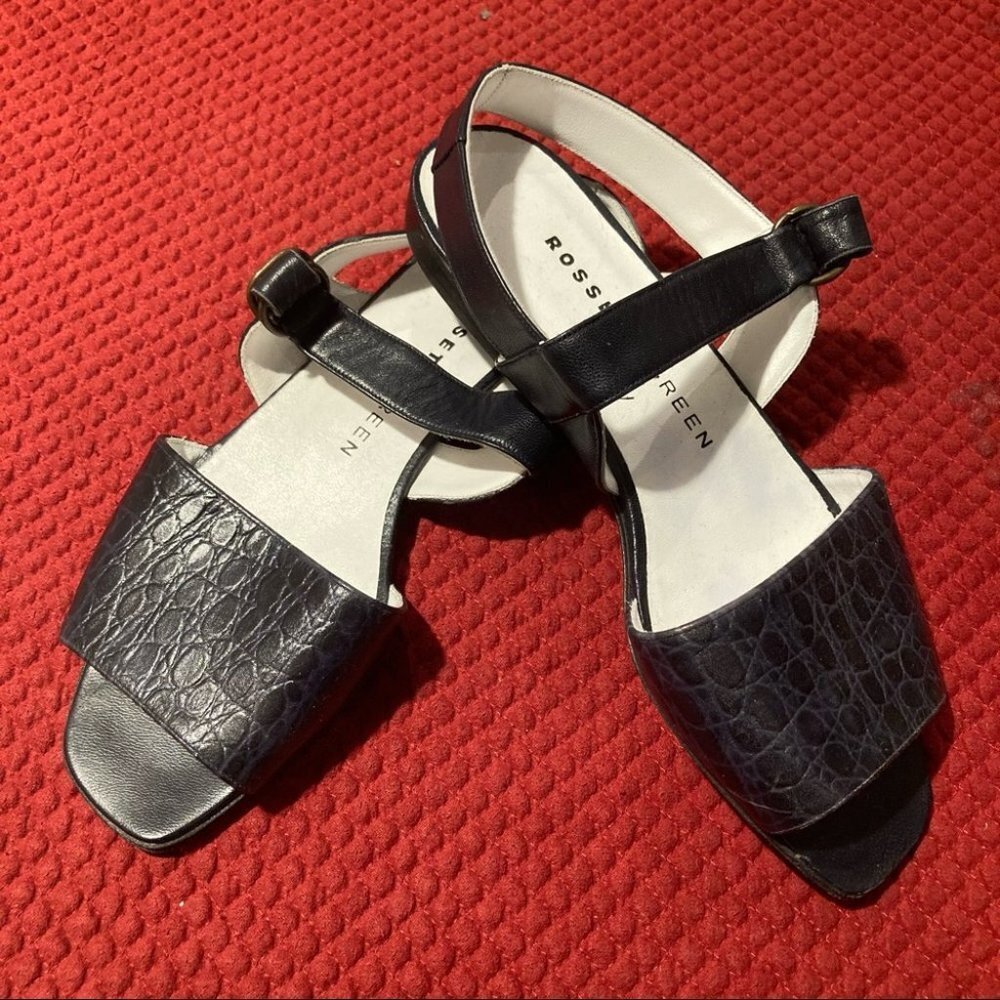 ROSETTI GREEN Sz 35.5 Croc  Flat Heel Buckle Closure Leather Sandals